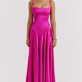 Anabella Fuchsia Lace Up Maxi Dress - Image 5