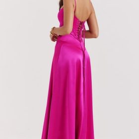 Anabella Fuchsia Lace Up Maxi Dress - Image 11