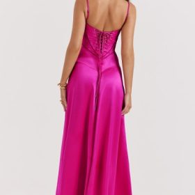 Anabella Fuchsia Lace Up Maxi Dress - Image 12