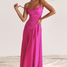 Anabella Fuchsia Lace Up Maxi Dress - Image 14