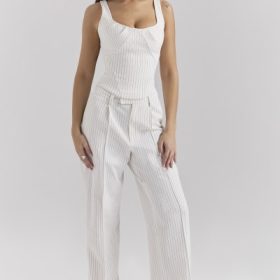 Hayden White Pinstripe High Waist Tailored Trousers - Image 7