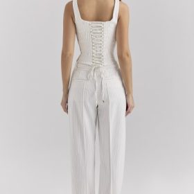 Hayden White Pinstripe High Waist Tailored Trousers - Image 10