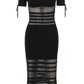 Lilla Black Openwork Knit Midi Dress - Image 2