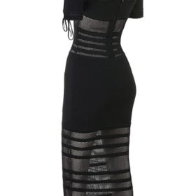 Lilla Black Openwork Knit Midi Dress - Image 3