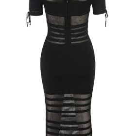 Lilla Black Openwork Knit Midi Dress - Image 4