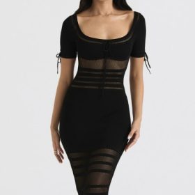 Lilla Black Openwork Knit Midi Dress - Image 5