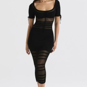 Lilla Black Openwork Knit Midi Dress - Image 7