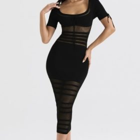 Lilla Black Openwork Knit Midi Dress - Image 8