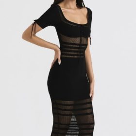 Lilla Black Openwork Knit Midi Dress - Image 10