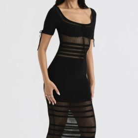 Lilla Black Openwork Knit Midi Dress - Image 11