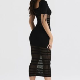 Lilla Black Openwork Knit Midi Dress - Image 12