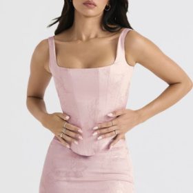 Rafa Pink Floral Satin Longline Corset - Image 5