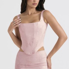 Rafa Pink Floral Satin Longline Corset - Image 8