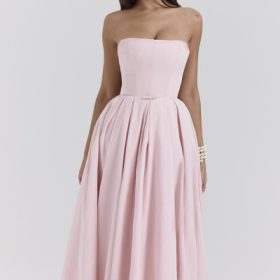 Contessa Parisian Pink Strapless Corset Midi Dress - Image 5