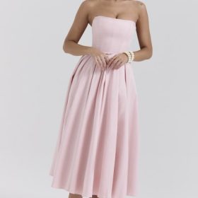 Contessa Parisian Pink Strapless Corset Midi Dress - Image 8