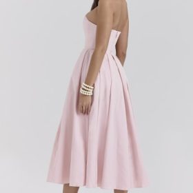 Contessa Parisian Pink Strapless Corset Midi Dress - Image 10