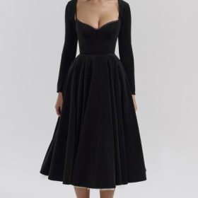 Mademoiselle Black Velvet Tulle Midi Dress + Bolero - Image 5