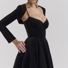 Mademoiselle Black Velvet Tulle Midi Dress + Bolero - Image 8