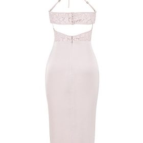 Georgia Crystal Satin and Lace Midi Dress - Image 4