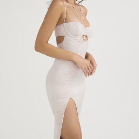 Georgia Crystal Satin and Lace Midi Dress - Image 11