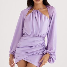 Kate Orchid Satin Wrap Front Mini Dress - Image 9
