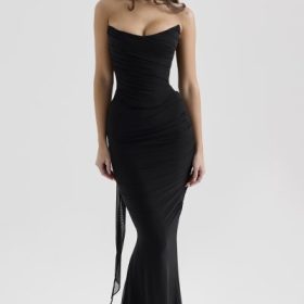 Hallie Black Strapless Corset with Neck Scarf - Image 6