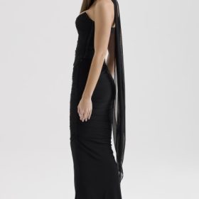 Hallie Black Strapless Corset with Neck Scarf - Image 10