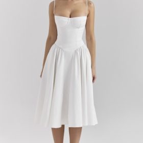 Samaria White Corset Midi Dress - Image 5