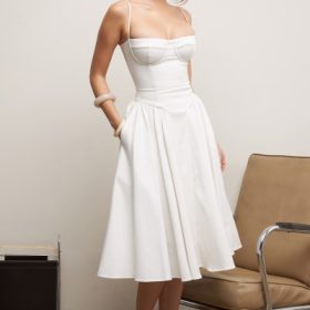 Samaria White Corset Midi Dress - Image 6