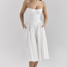 Samaria White Corset Midi Dress - Image 7