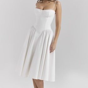 Samaria White Corset Midi Dress - Image 8