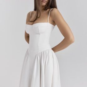 Samaria White Corset Midi Dress - Image 9