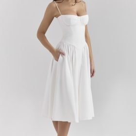 Samaria White Corset Midi Dress - Image 10
