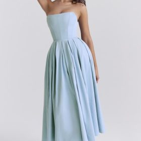 Audrey Tuscan Blue Strapless Midi Sundress - Image 7