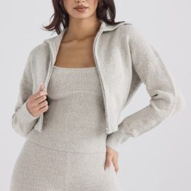 Blaise Opal Marl Knit Cropped Cardigan - Image 8
