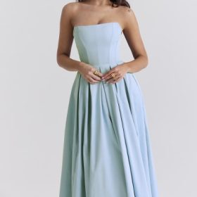 Audrey Tuscan Blue Strapless Midi Sundress - Image 8