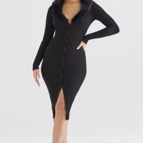 Raine Black Faux Fur Trim Dress - Image 7