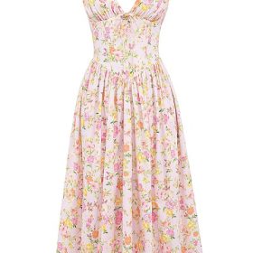 Emmelina Pink Meadow Print Cotton Corset Sundress - Image 2