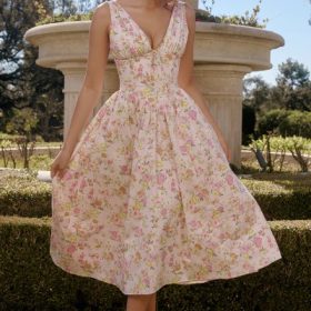 Emmelina Pink Meadow Print Cotton Corset Sundress - Image 5