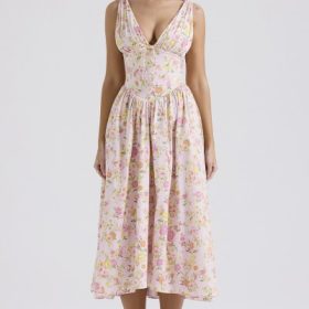 Emmelina Pink Meadow Print Cotton Corset Sundress - Image 6