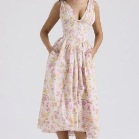 Emmelina Pink Meadow Print Cotton Corset Sundress - Image 7