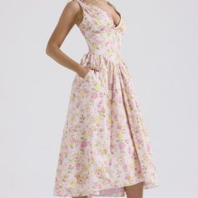 Emmelina Pink Meadow Print Cotton Corset Sundress - Image 9
