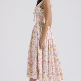 Emmelina Pink Meadow Print Cotton Corset Sundress - Image 10