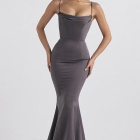 Violette Shadow Satin Fishtail Gown - Image 10