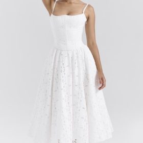 Francine White Broderie Anglais Midi Skirt - Image 5