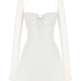 Babydoll Ivory Chiffon Halter Mini Dress - Image 2