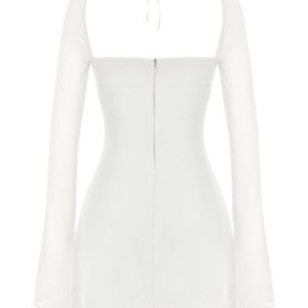 Babydoll Ivory Chiffon Halter Mini Dress - Image 4