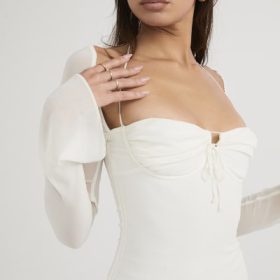Babydoll Ivory Chiffon Halter Mini Dress - Image 10