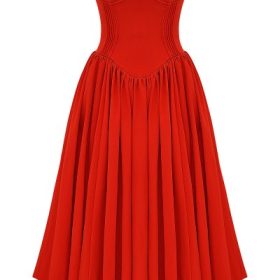 Elizabeth Italian Tomato Strapless Midi Sundress - Image 2