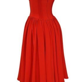 Elizabeth Italian Tomato Strapless Midi Sundress - Image 3